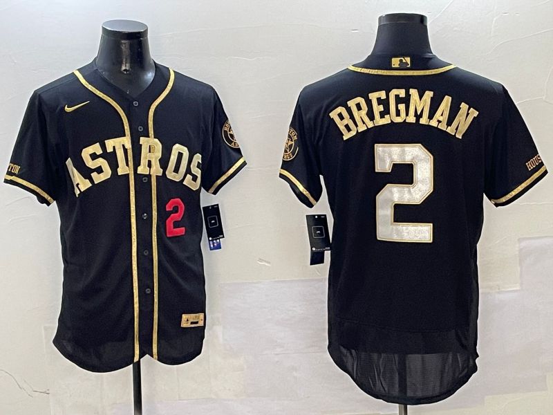 Men Houston Astros 2 Bregman Black Gold Elite 2025 Nike MLB Jersey style 5
